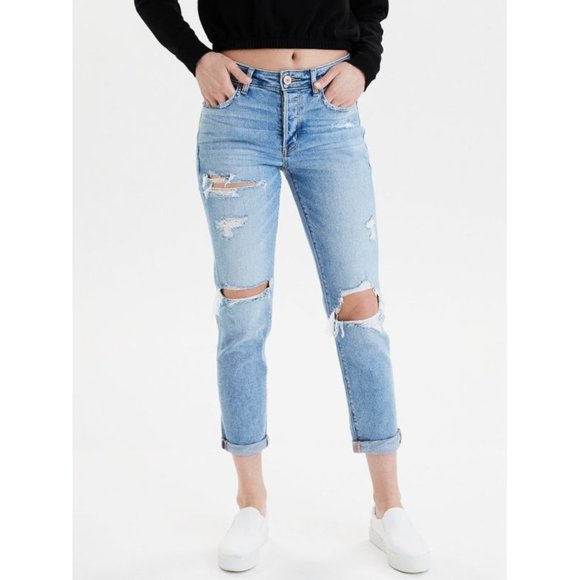 American Eagle Outfitters Denim - American Eagle Stretch Tomgirl Jeans Slashed Sky Destroyed Ripped BF Boyfriend 0